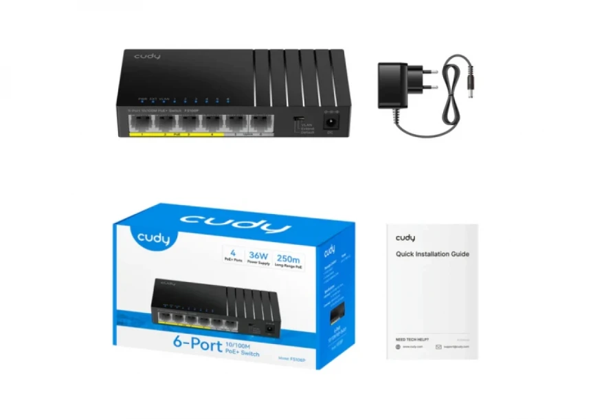 Svič 10/100 6-port Cudy FS106P PoE+/36W/2×Uplink