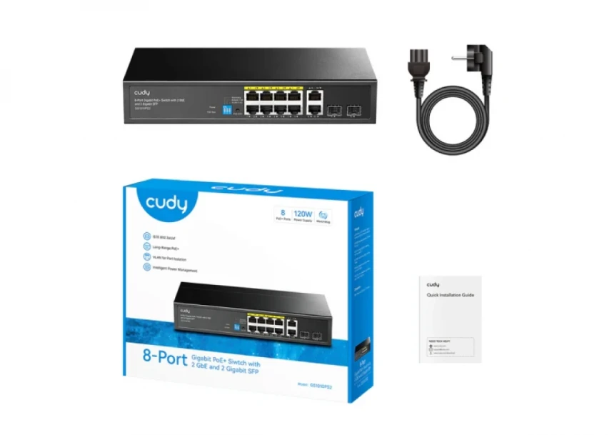Svič 10/100/1000 10-port Cudy GS1010PS2/8 PoE+/2x Uplink/2x SFP/120W