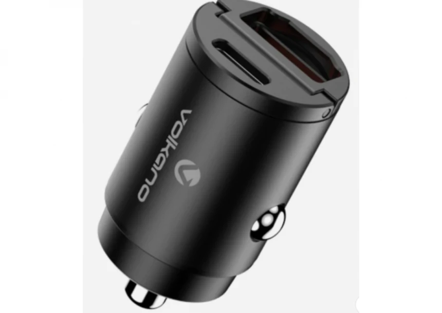 USB auto punjač Volkano Obscurix Series VK-8007-BK 30W USB-A + USB-C