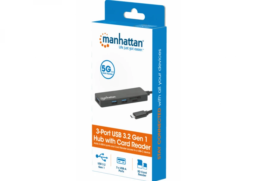 USB-C HUB 3port Manhattan 164948 3.2 G1/5Gbps/CR/Crni