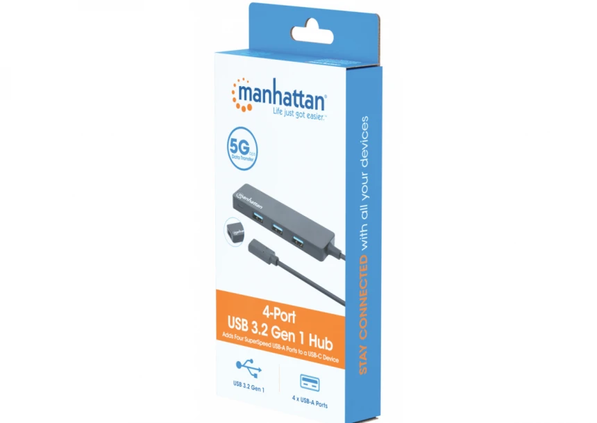USB-C HUB 4port Manhattan 164924 3.2 G1/5Gbps/Crni