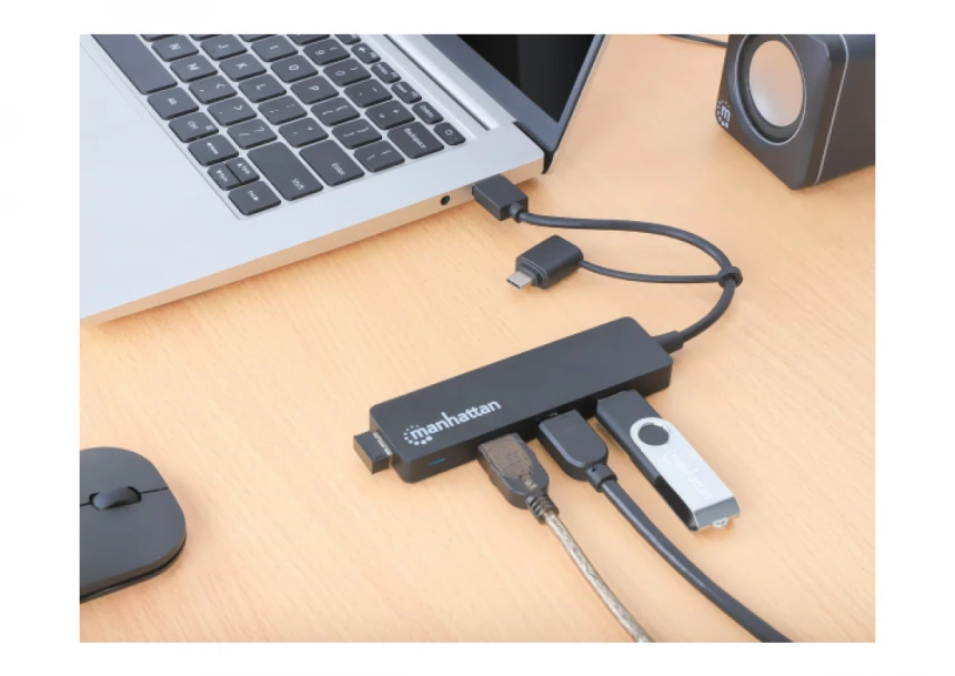 USB-C HUB 4port Manhattan 180863 3.2 G1+USB-C/5Gbps/Crni