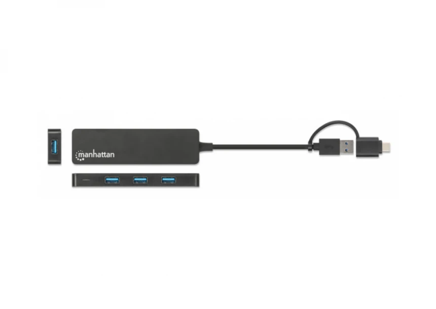 USB-C HUB 4port Manhattan 180863 3.2 G1+USB-C/5Gbps/Crni