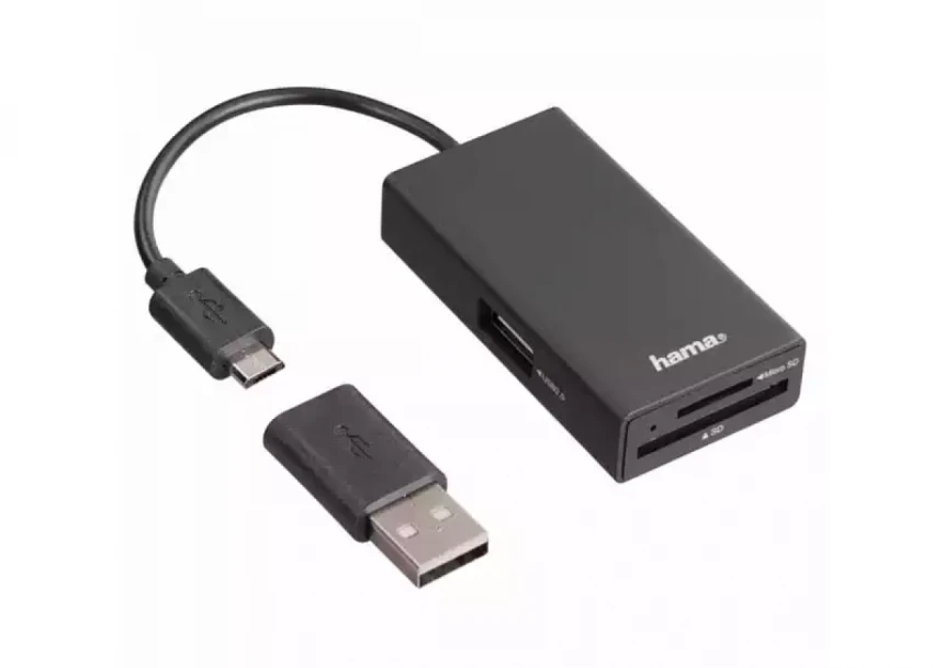 USB HUB 2.0 OTG Hama Micro USB+adapter USB A Čitač kartica za telefon/tab/PC