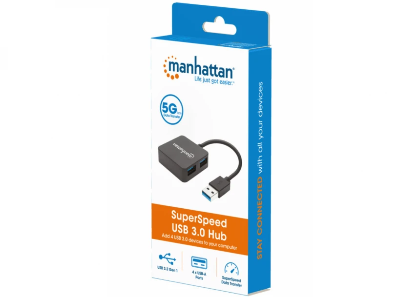 USB HUB 4port Manhattan 162296 3.2 G1/5Gbps/Crni