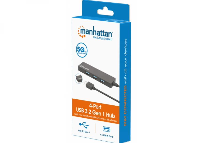 USB HUB 4port Manhattan 164900 3.2 G1/5Gbps/Crni