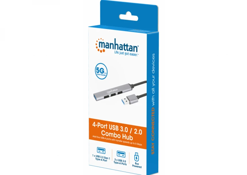 USB HUB 4port Manhattan 168427 3.0/3xUSB 2.0 480Mbps/1xUSB 3.0 5Gbps/sivi