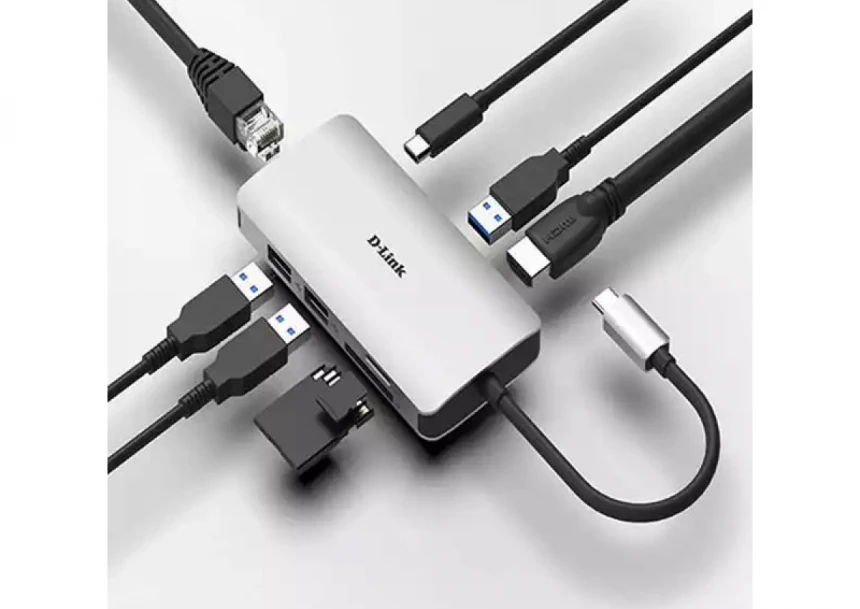 USB HUB DLink DUB-M810 USB-C HDMI 4K/USB A 3.0x3/RJ45/SD-microSD