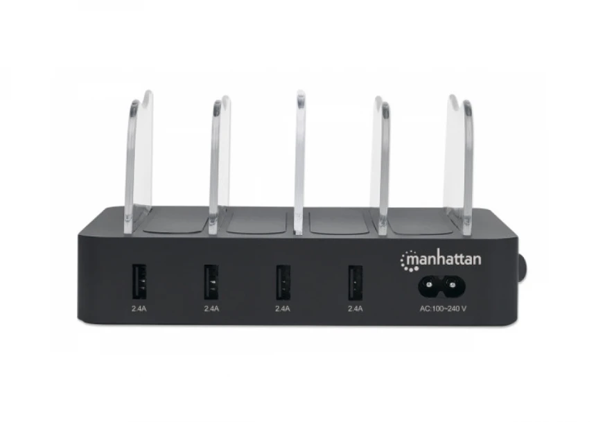 USB punjač 4-port Manhattan 102261 5V/2.4V/34W/držač za telefon Crni