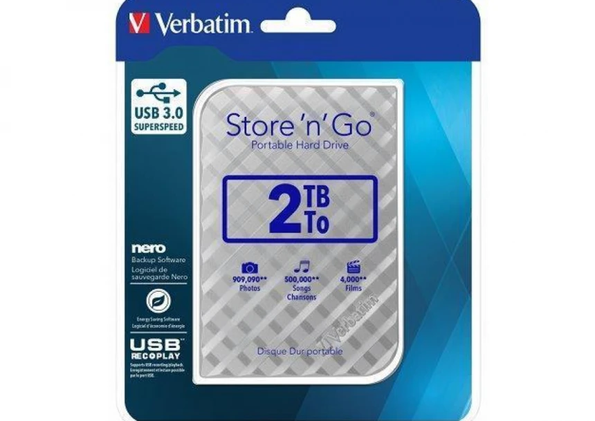 Verbatim HDD 2TB Silver Kocka (53198)