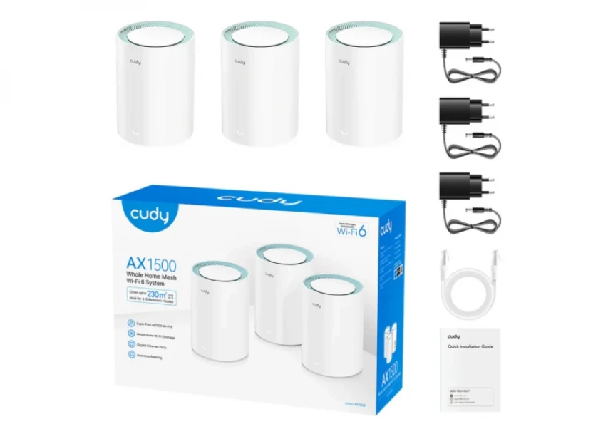 Whole Home Wi-Fi 6 Gigabit  Mesh System Cudy M1500 AX1500 Dual Band(3-Pack)