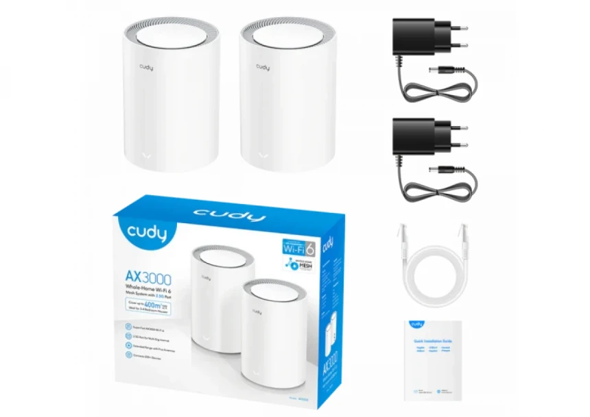 Whole Home Wi-Fi 6 Mesh System 2.5G Solution Cudy M3000 AX 3000 Dual Band(2-Pack)