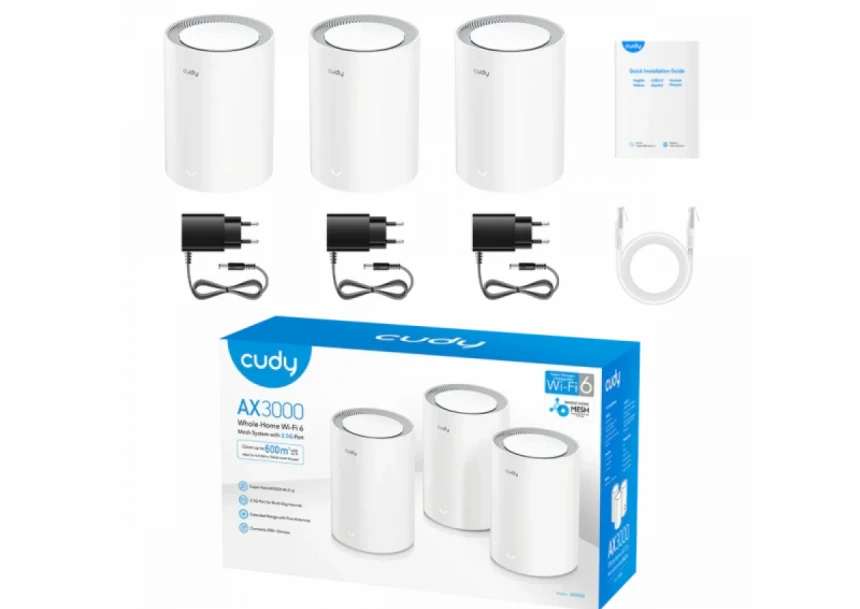 Whole Home Wi-Fi 6 Mesh System 2.5G Solution Cudy M3000 AX 3000 Dual Band(3-Pack)
