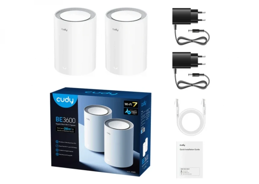 Whole Home Wi-Fi 7 Mesh System Cudy M3600/BE3600 Dual Band(2-Pack)