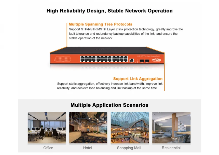 Wi-Tek WI-MS310GF 8GE+2SFP Ports L2 Managed Switch
