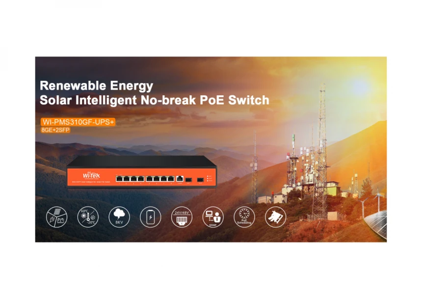Wi-Tek WI-PMS310GF-UPS+ 8GE+2SFP Ports 24V-48V Mixed L2 Managed UPS No-Break PoE Switch with  8-Port PoE
