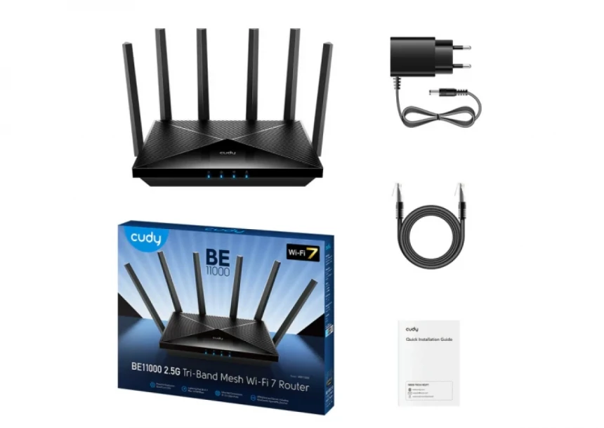 Wireless Mesh Router Cudy WR11000/BE11000 2.5G Tri-band Wi-Fi 7/6GHz+5GHz+2.4GHz/1xWAN + 3XLAN/