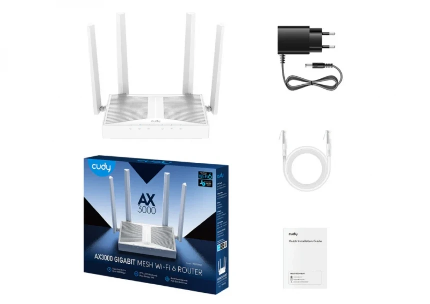 Wireless Mesh Router Cudy WR3000E/WiFi 6/AX3000/EXT4x5dBi/1WAN/4LAN/repeater/AP/MU-MIMO