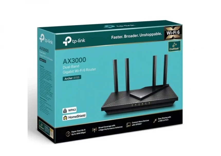 Wireless Router TP-Link Archer AX55 AX3000 Wi-Fi 6/2402 Mbps/4x ext antena/4GLAN/1GWAN/USB 3.0
